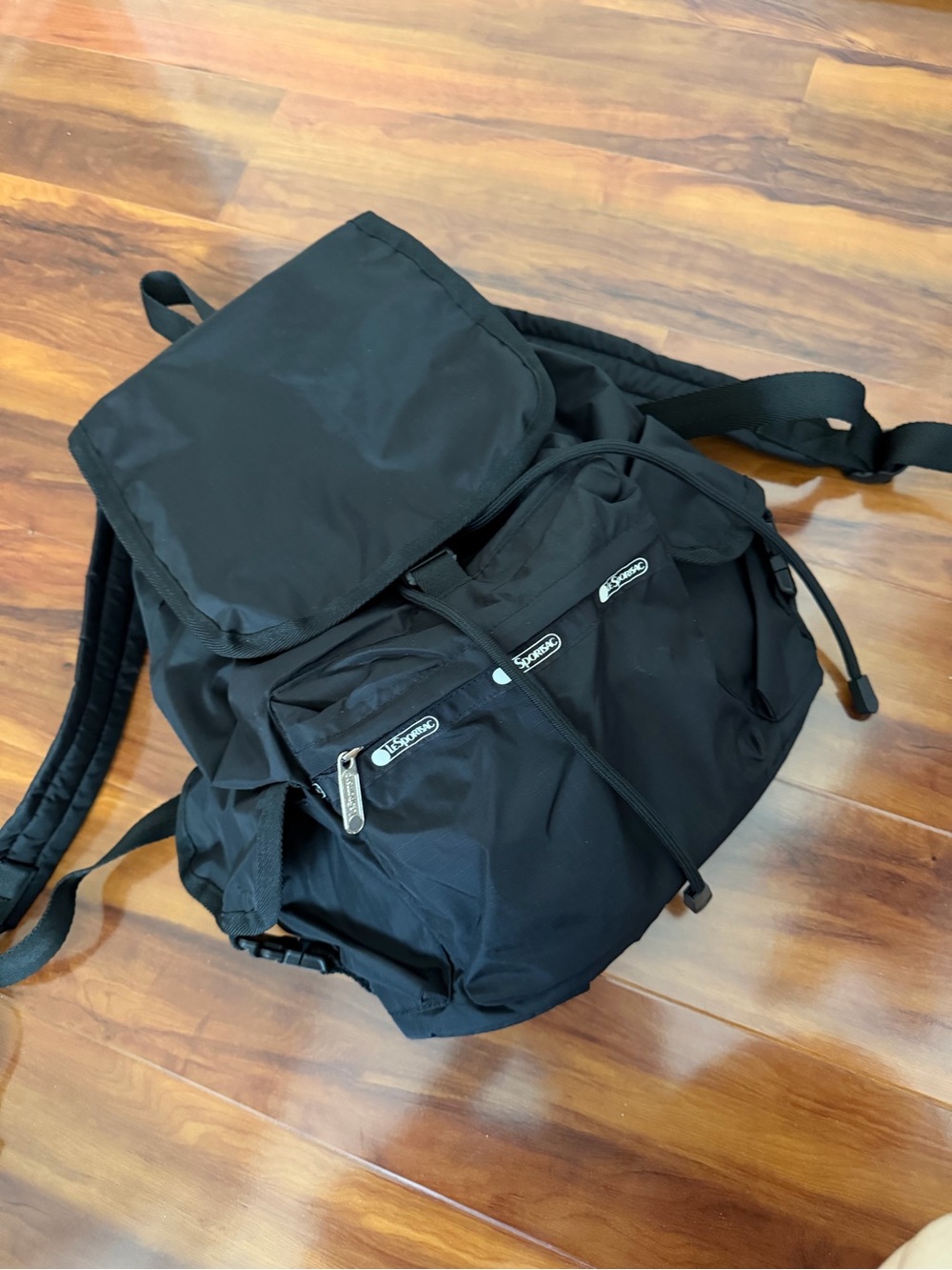 LeSportsac Black Nylon Drawstring Backpack